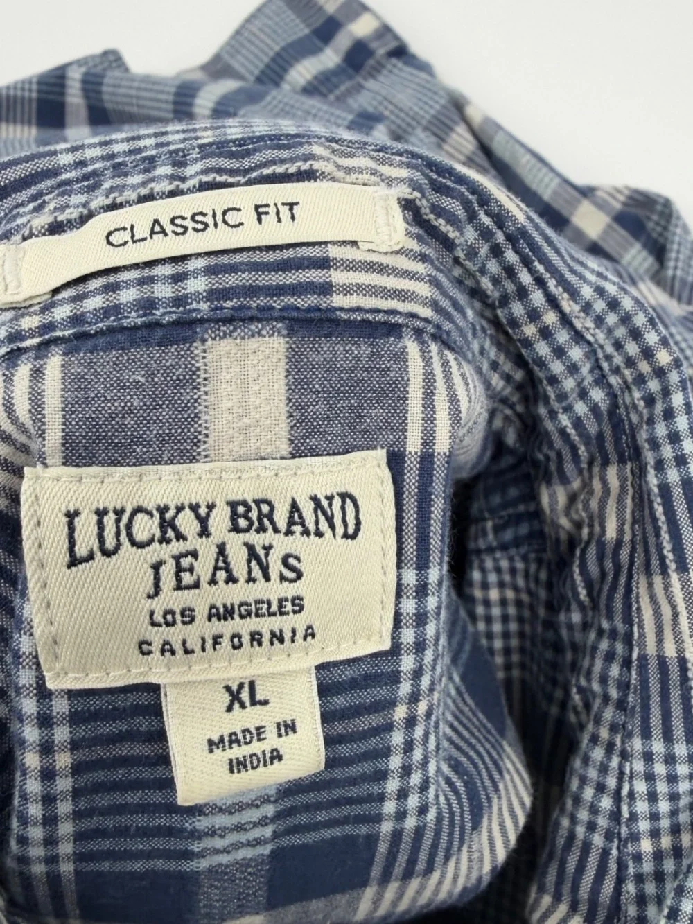 Lucky Brand Shirt Men XL Blue Pearl Snap Buttons Up Long Sleeve Western Plaid